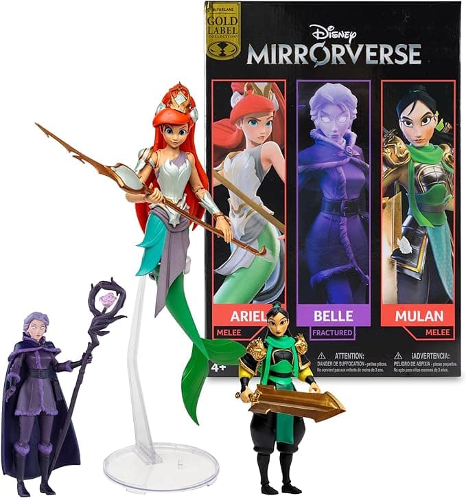 Disney - Mirrorverse Mulan 5", Belle 5" y Ariel 7", 3 Unidades, Etiqueta Dorada