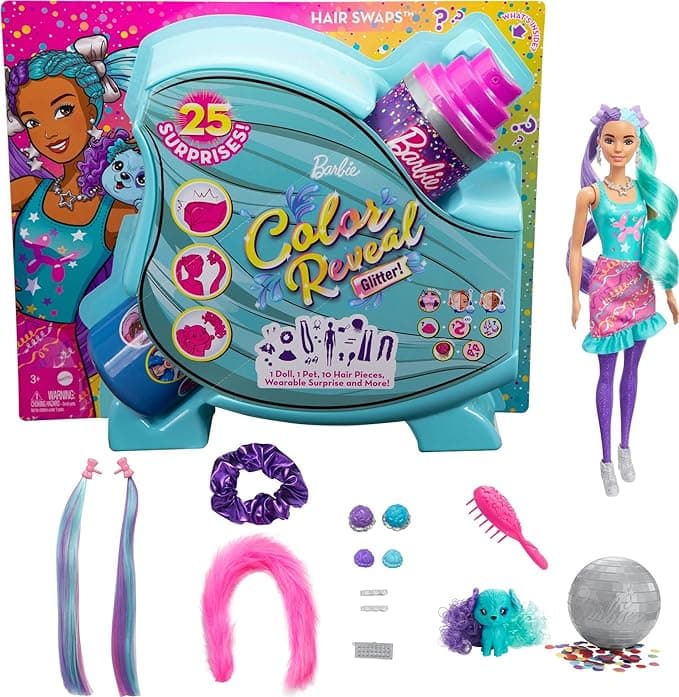 Barbie Color Reveal Glitter 25 sorpresas - Cabello Azul