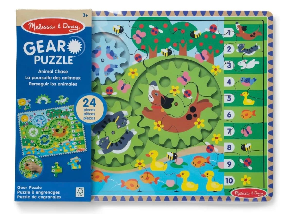 Melissa & Doug - Rompecabezas de Madera Animal Chase 24 piezas