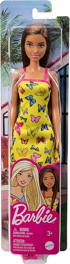 Barbie Fashion & Beauty - Muñeca Básica Vestido Amarillo Mariposas