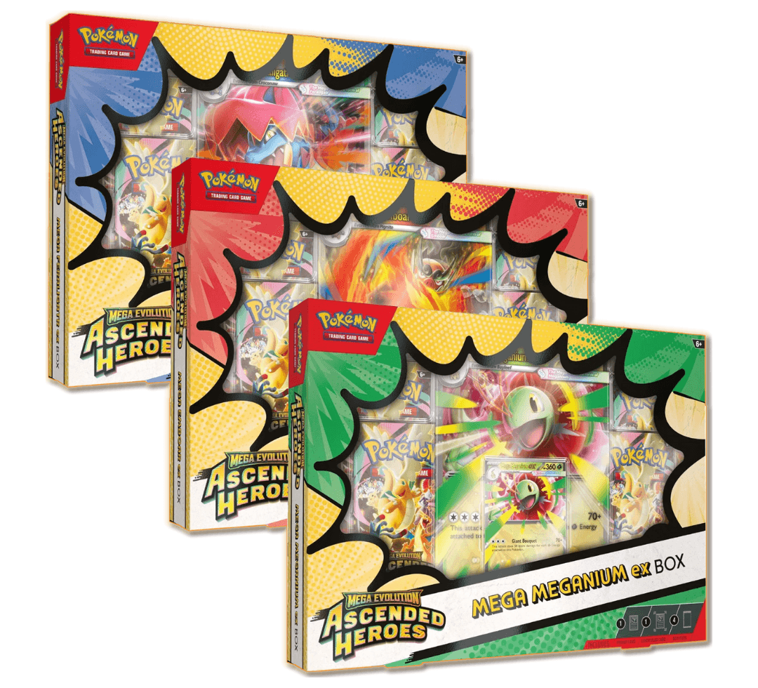 Pokémon TCG: Mega Evolution — Ascended Heroes Trio (Mega Meganium ex + Mega Emboar ex + Mega Feraligatr ex Box) (Inglés)